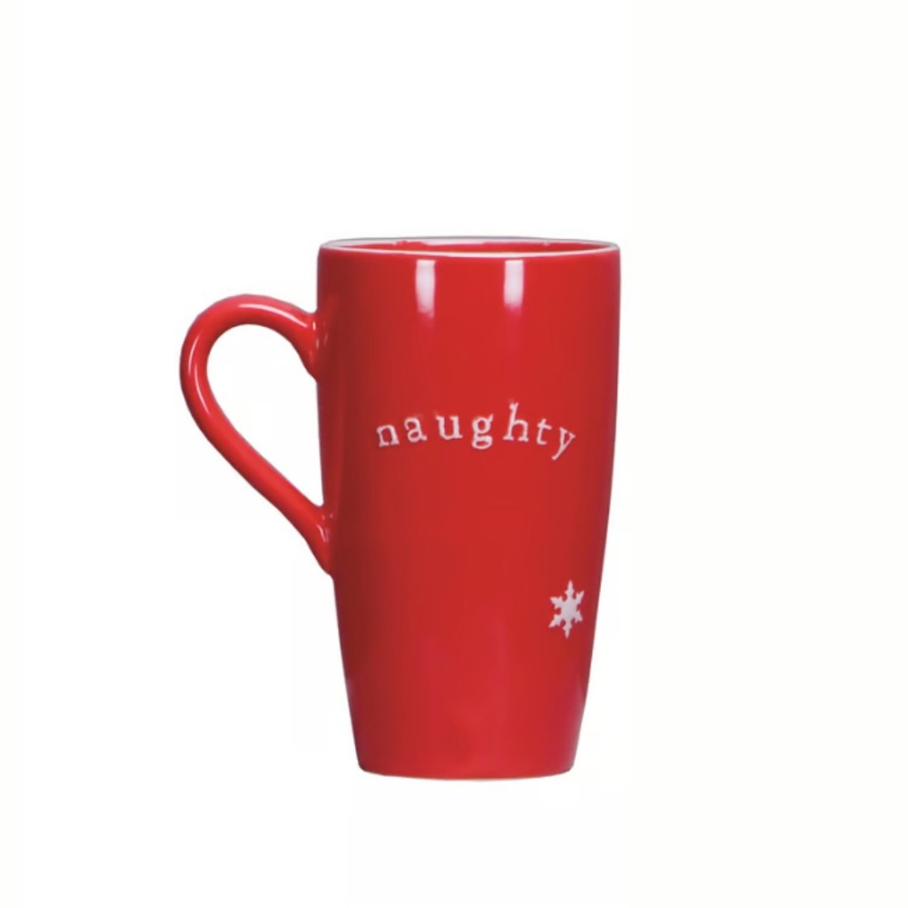 PBK 16 floz Naughty Nice Latte Coffee Mug Cup 6" Tall Christmas Snowflakes